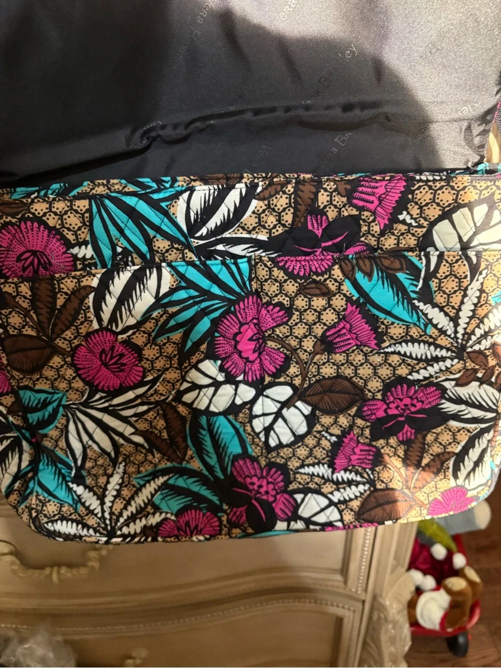 Vera Bradley Floral Laptop Crossbody in Teal, Pink & Brown